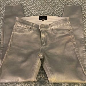 Silver Coated White Denim Skinny Jeans 26